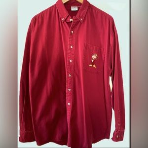 Mens DISNEY GRUMPY Cotton Burgundy Long Sleeve SHIRT Size 46  *Vintage Disney*